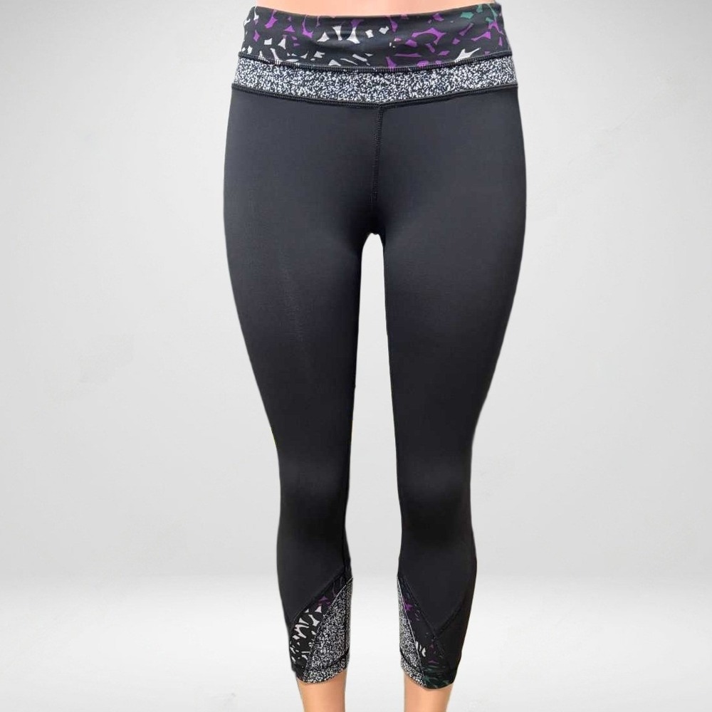 Lululemon Run Inspire Crop II Black Multi Pattern Mesh Leggings Size 6 W6885S